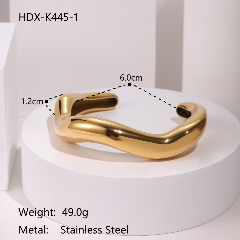 Exaggerated  Style Fashion Stainless Steel Bracelet Plated 18K Gold Geometric Texture Luxury Hand Jewelry