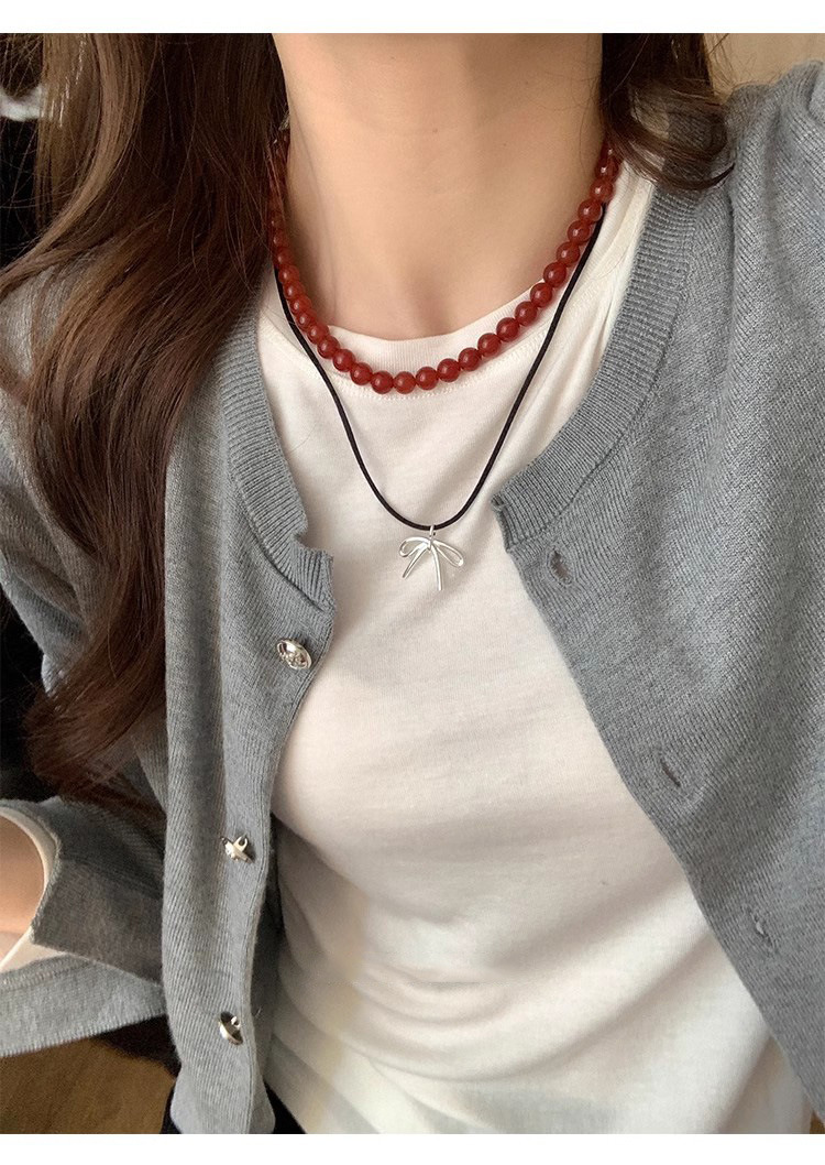 Retro Classic Style Geometric 925 Sterling Silver Agate Beaded Chain Beaded Necklaces Wholesale