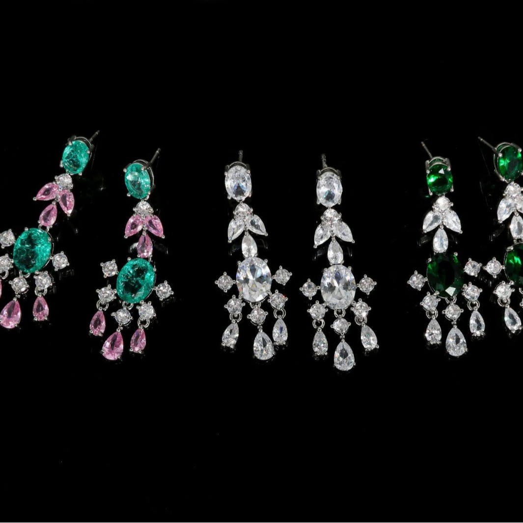 Elegant Bride Necklace Set Women's Casual Zirconia Clavicle Chain Tassel Earrings Fashion Jewelry Copper Material Love Waterdrop