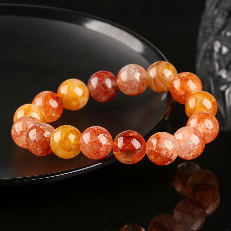 Natural Crystal Flower Bracelet Lucky Phoenix Feathers Red And Yellow Geometric Pattern Polished Round Beads Unisex Bracelet