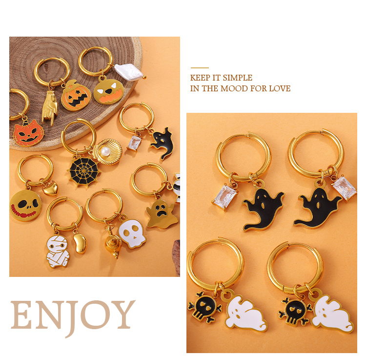 New European And American Cross-Border Fashion Halloween Series Quirky DIY Pendant Earrings Stainless Steel Oil Drop Niche Ear Jewelry