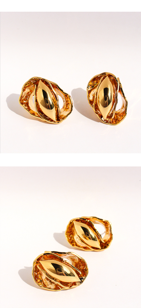 Handmade Wrinkled Hammered Pattern Bud Seed Exaggerated Earrings Unique Oval Personality Stud Earrings Women's Fashion Jewelry 1076