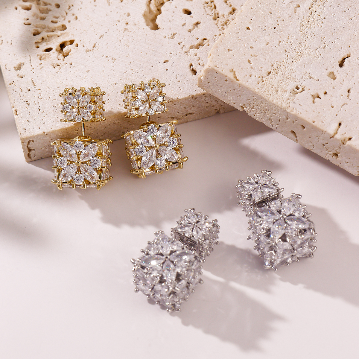 1 Pair Classic Style Square Copper Zircon Ear Studs