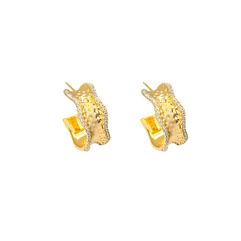 Minimalist Silver Metal Wave Pattern Earrings Women's High-End Luxury Sensation Studs Fashion Jewelry Ear Decorations