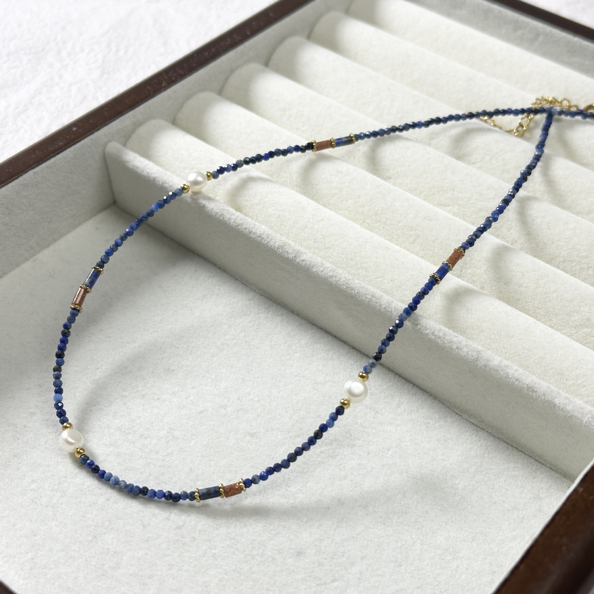 Retro High-End Titanium Steel Necklace With Turquoise Beads Freshwater Pearls Red Agate Clavicle Chain Sweater Chain For Women