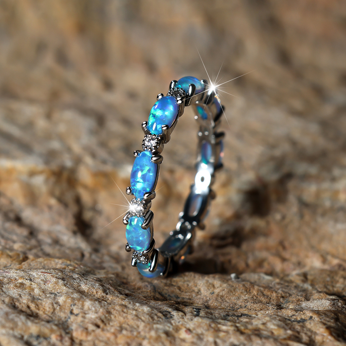 Classic Style Circle Copper Inlay Opal Zircon Rings