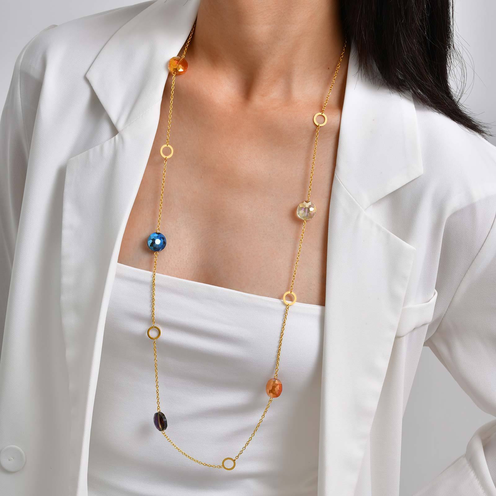 Stainless Steel Geometric Design Necklace Multi-style Women's High-end Jewelry Accessories Colorful Beads Irregular Shape Stackable