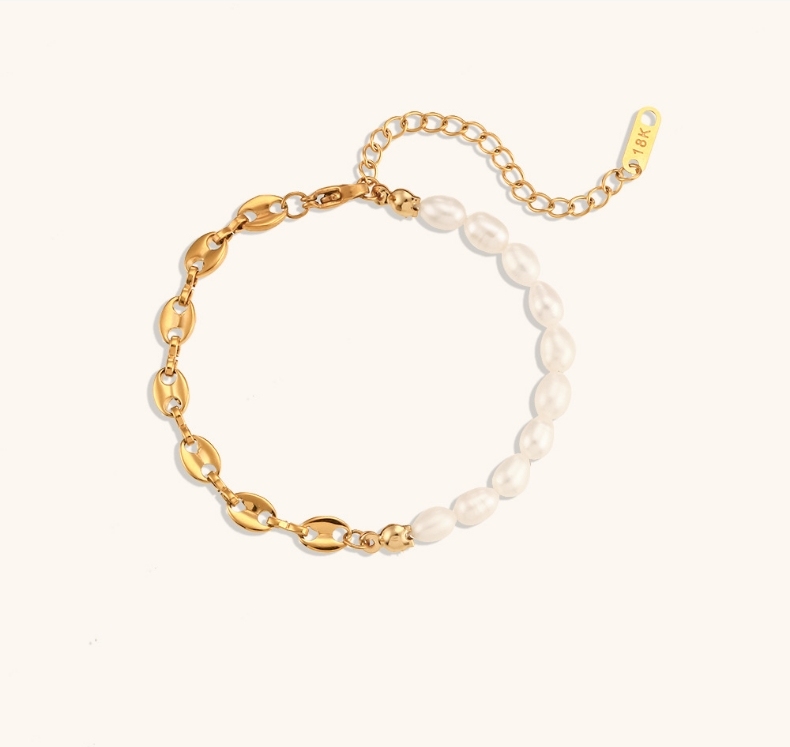 Women's 304 Stainless Steel Titanium Steel Vacuum Plating PVD Coated 18K Gold Plated Beaded Plating Pearl Freshwater Pearl Bracelets Necklace Imitation Pearl Jewelry