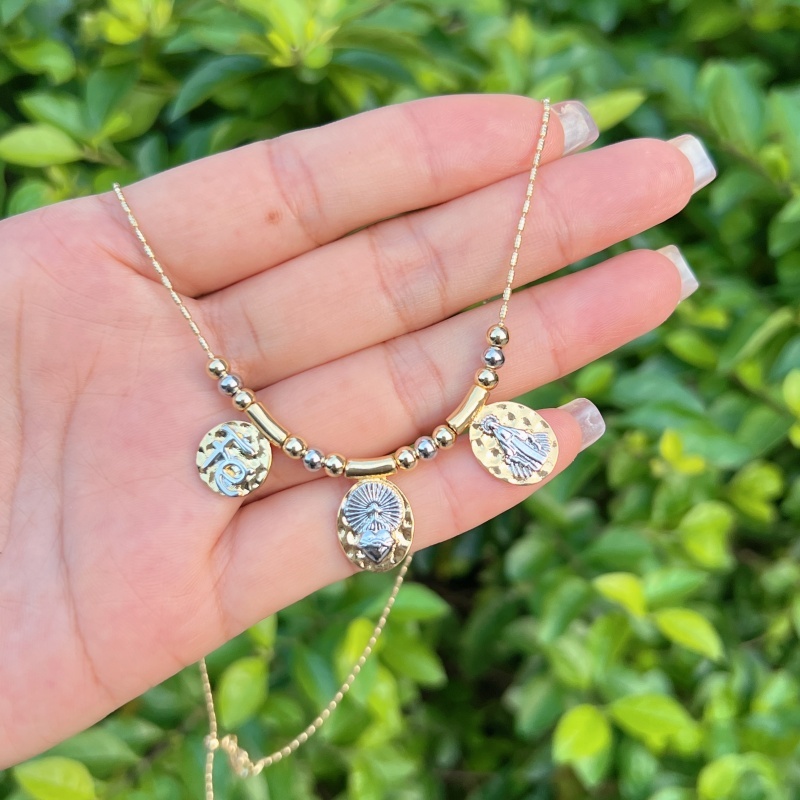 Wholesale Jewelry Luxurious Lady Romantic Faith Cross Heart Shape Copper Peanut Meat Chain Pendant Necklace