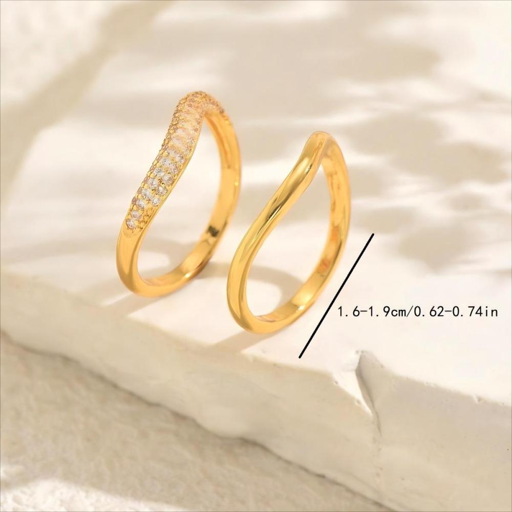 2-piece Set Copper Inlaid Zircon Geometric Elegant Couple Rings Suitable For Proposal, Dating, Gift, And Accessories