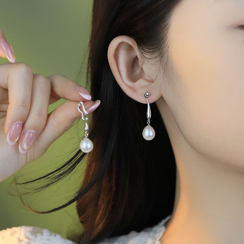 Original Natural Freshwater Pearl Pure Silver Earrings Women Versatile Design Studs High-End Jewelry Ear Accessories