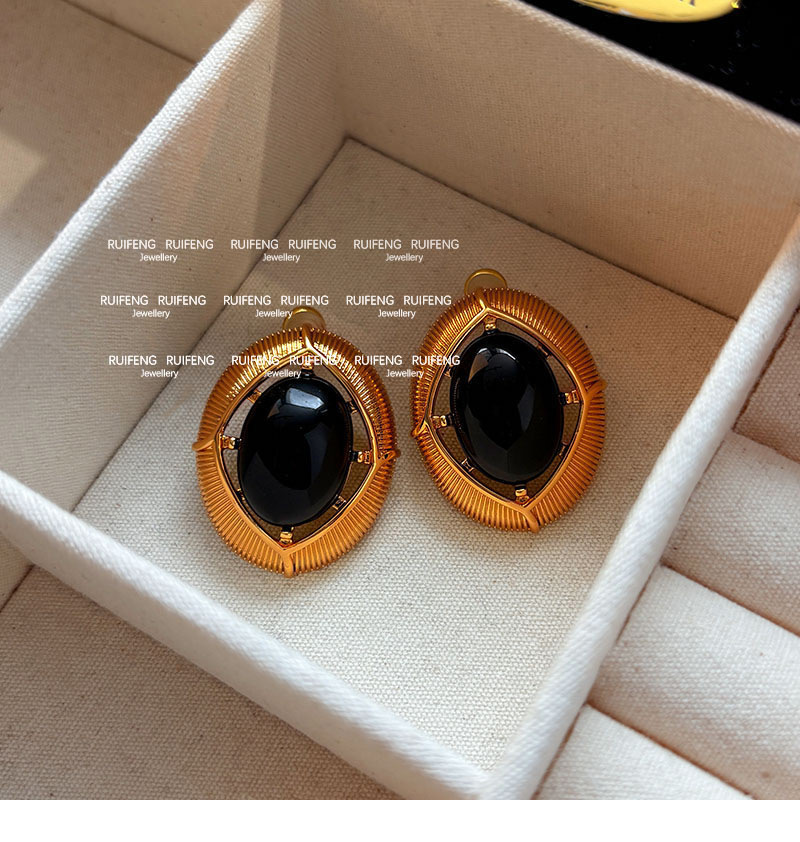 Retro Black Gold Color ShangFeng Style HongKong Retro Women's Earrings Luxury Sensation Ear Jewelry Geometric Pattern Copper