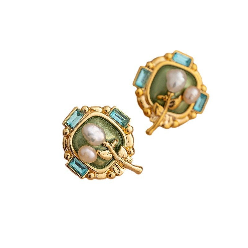 Natural Pearl Earrings For Women New Chinese Style Floral Design 925 Silver Needle Retro Courtship Fashion Jewelry Accessories