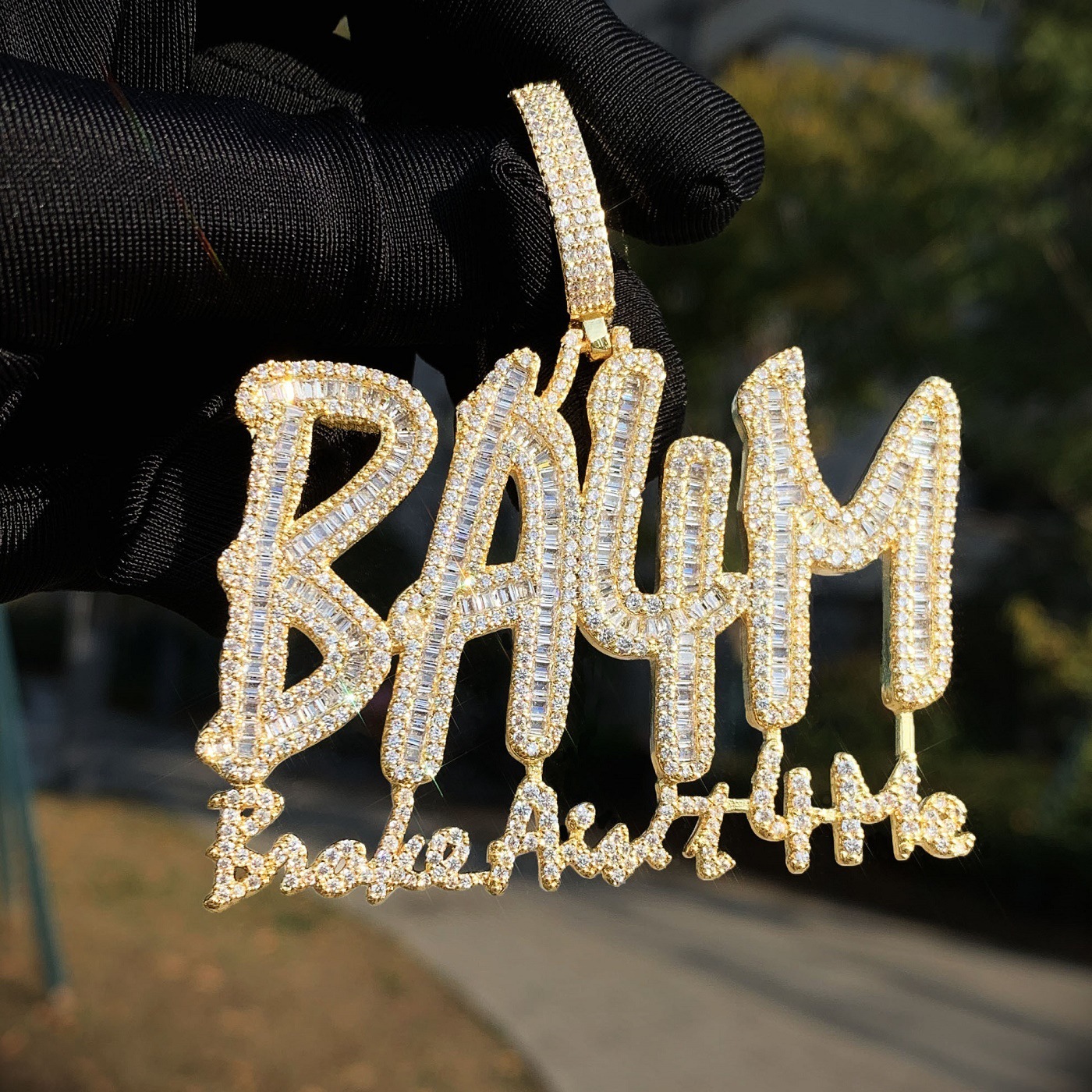 BA4M Hip Hop Letter Pendant Necklace Full Zircon 18K Gold English Fashion Accessory High-End Feelings Copper Crafted