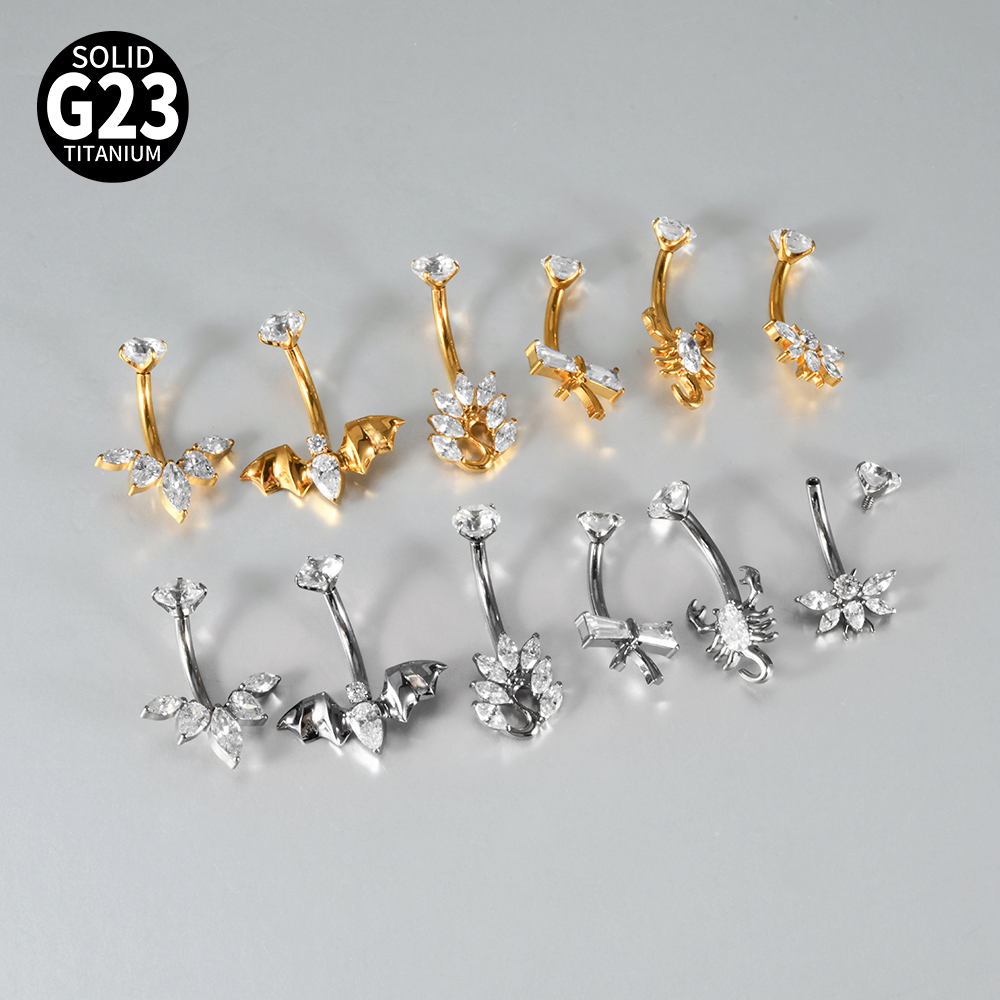 Titanium Metal Scorpion Bat Belly Button Piercing Belly Button Ring Zircon Cherry Multiple Horse Eye Flower Inner Tooth Belly Button Stud Body Piercing Jewelry Accessories