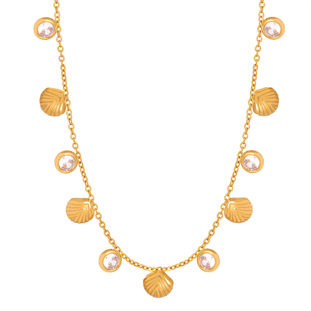 Simple Style Shell Titanium Steel Plating Zircon Women's Necklace