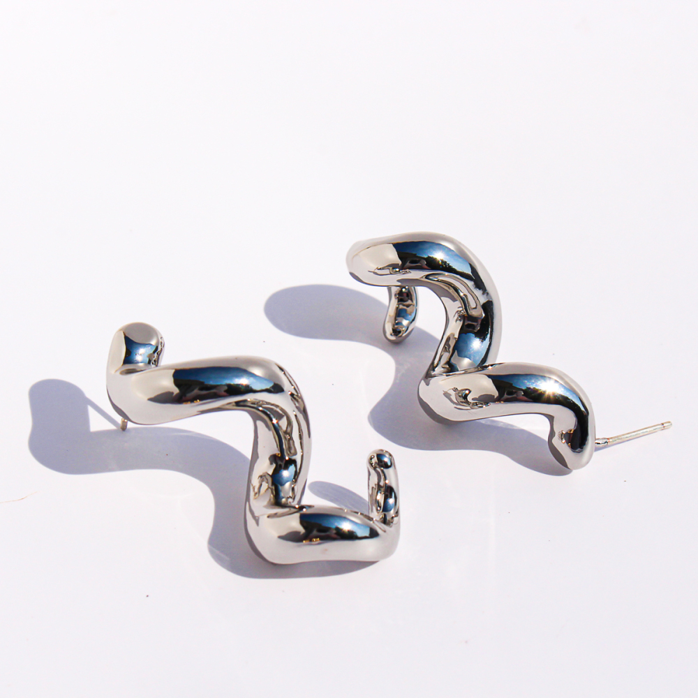 Exaggerated Casual Wave Spiral Twisted Line Metal Style Earrings Geometric Shape Daily Streetwear Accessories For Men And Women