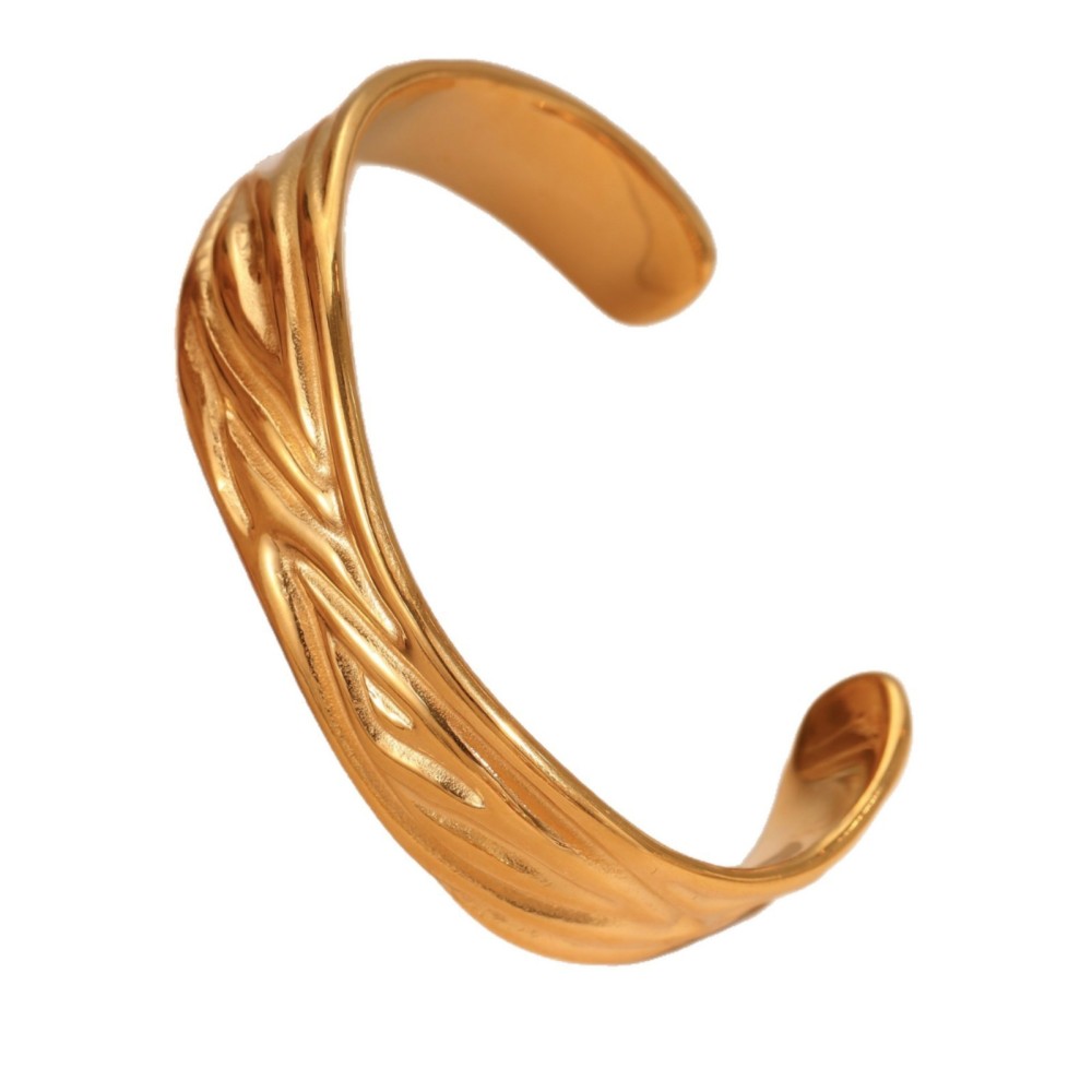 Exaggerated  Style Fashion Stainless Steel Bracelet Plated 18K Gold Geometric Texture Luxury Hand Jewelry