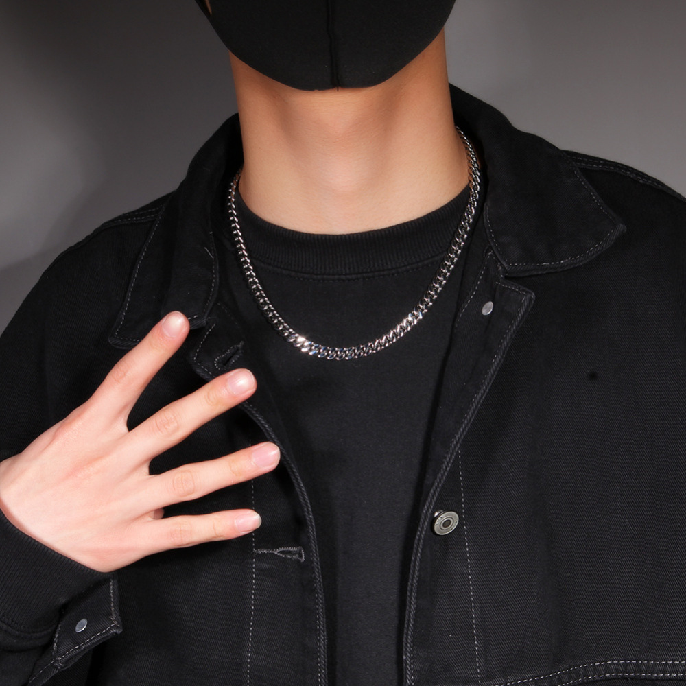 Fashion European And American Hip-Hop Gold-Plated Titanium Steel 6mm Cuban Necklace Men's 316L Stainless Steel Vacuum Electroplated Solid Color Bracelet Fashion Accessories Jewelry