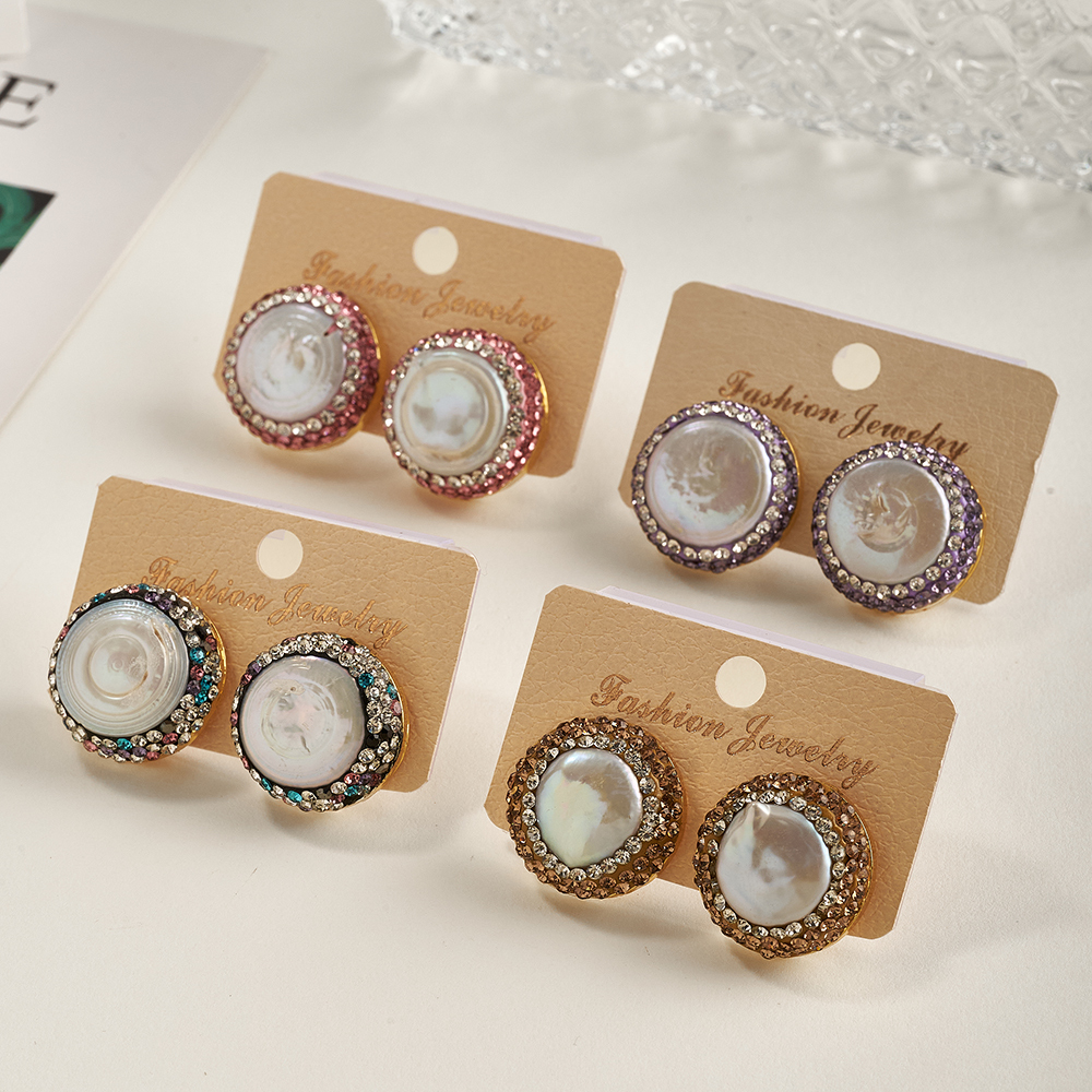 Fashionable Color-Preserving Electroplated Rhinestone Pearl Earrings Modern Style Casual Weekend Women's Jewelry Accessories