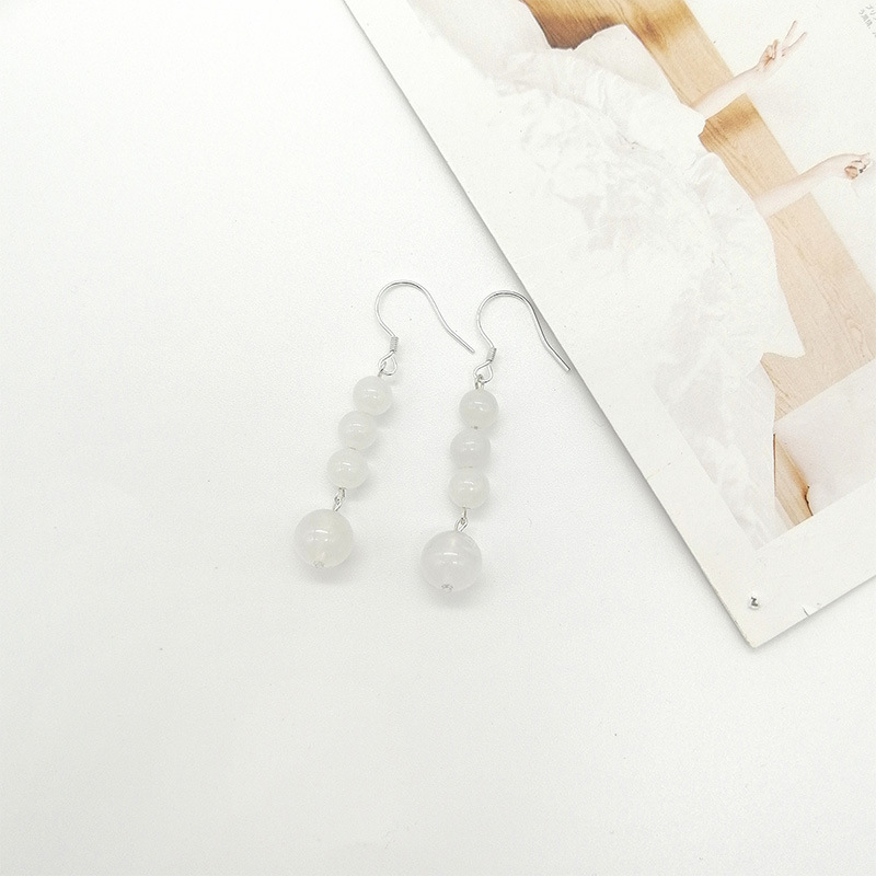 Natural White Jade Moonlight Stone Earrings S925 Silver Female Ear Hooks Simple Ancient Style Jewelry Accessories Geometric Pattern