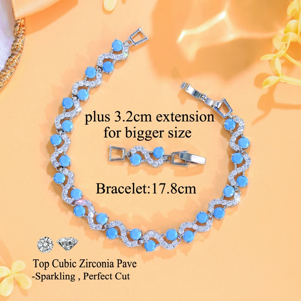 1 Copper Bracelet Luxury Round Blue Turquoise And Zircon Twist Design Bracelet Suitable For Women Party/Engagement/Wedding Jewelry Gift