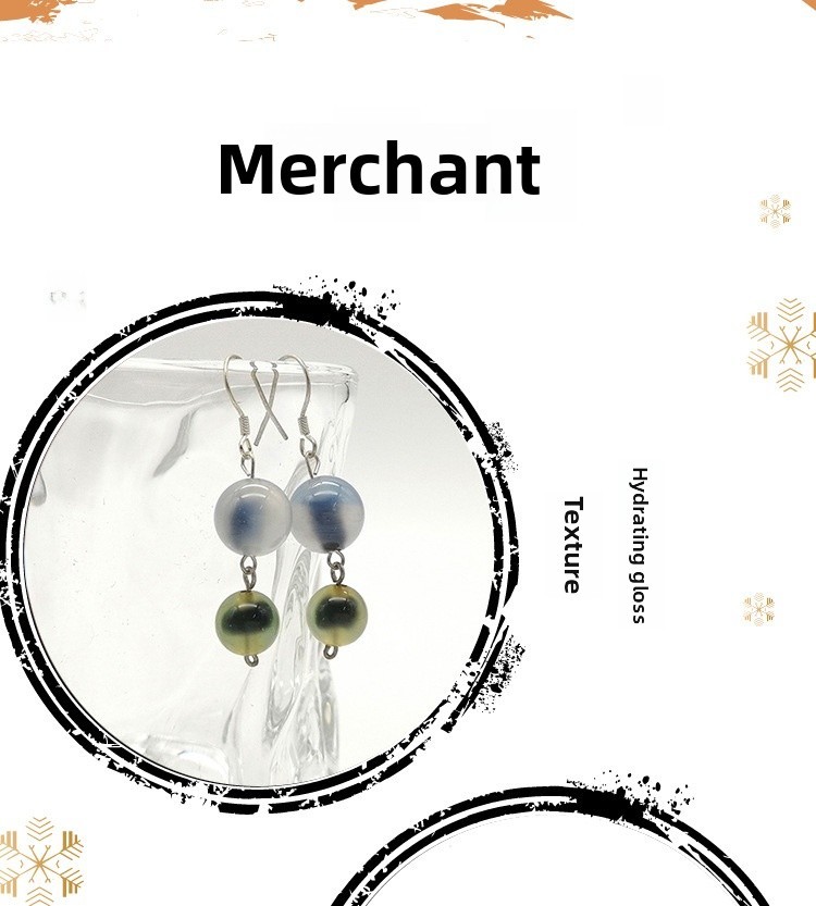 Natural Agate Drop Earrings Women's Unique Design Elegant Hanfu Accessories S925 Silver Geometric Pattern Simple Style