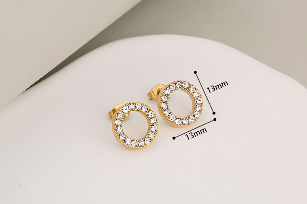 Stainless Steel Full Drill Jewelry Set Cross Circle Heart Shaped Vacuum Plating 18K Gold Dipped Water Diamond Accessories