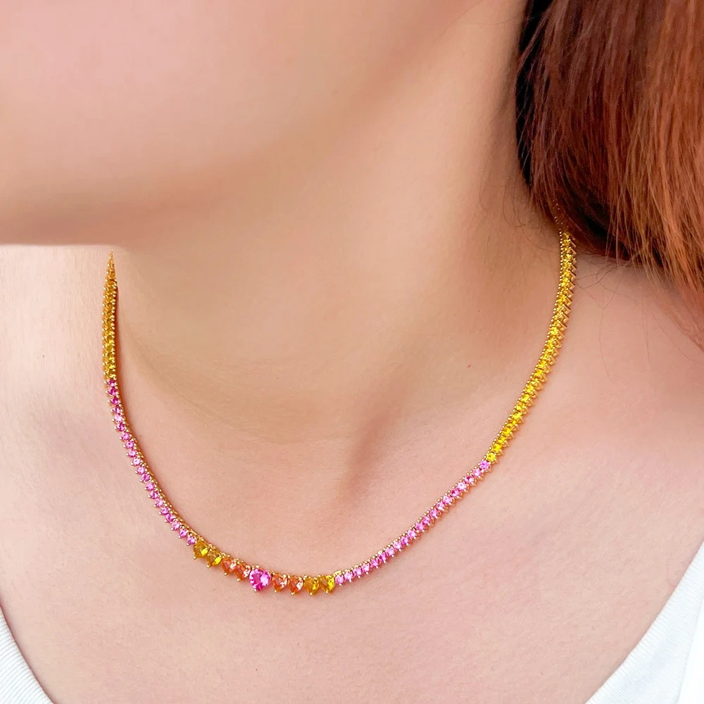 Heart-Shaped Water-Plated Copper Zircon (Jewelry) Waterproof Non-Fading Safety Clasp Tennis Chain (Full Diamond Chain) Necklace For Women