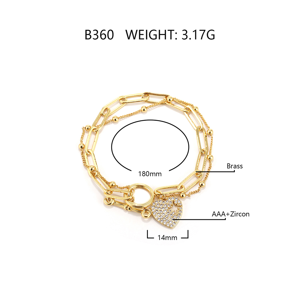 New Copper Plating 18K Bracelet  Style Mild Luxury Retro Double-Layer Bracelet Female Non-Fading DIY Jewelry Wholesale