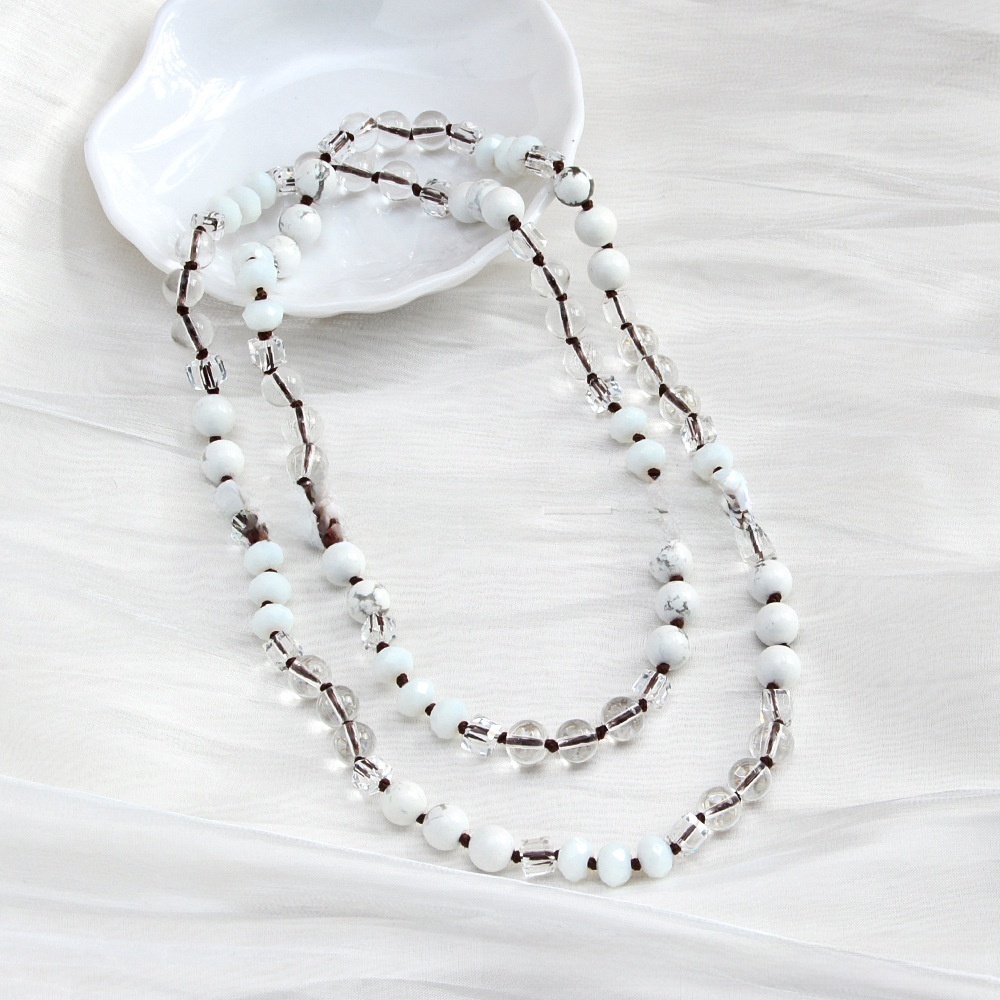 Fashion Bohemian Style Knot Natural Stone Glass Necklace For Women Sweater Chain Fashion Simple Matching Accessories Handmade Irregular