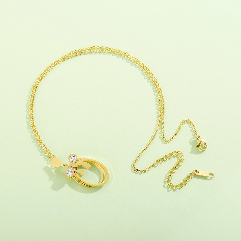 304 Stainless Steel Bow Knot PVD Coated Zircon 18K Real Gold Plated Simple Style Classic Style Waterproof Non Tarnish Inlay Jewelry Set