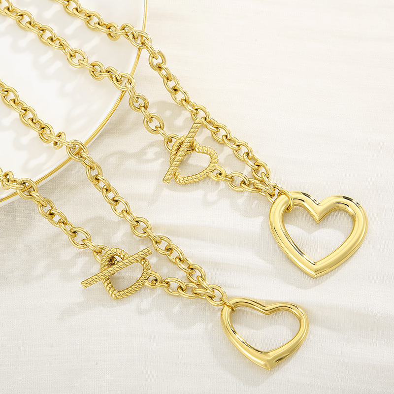 304 Stainless Steel Heart Shape PVD Coated 18K Real Gold Plated Simple Style Classic Style Waterproof Non Tarnish Plating Bracelets Necklace