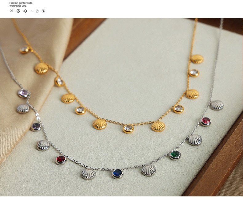 Simple Style Shell Titanium Steel Plating Zircon Women's Necklace