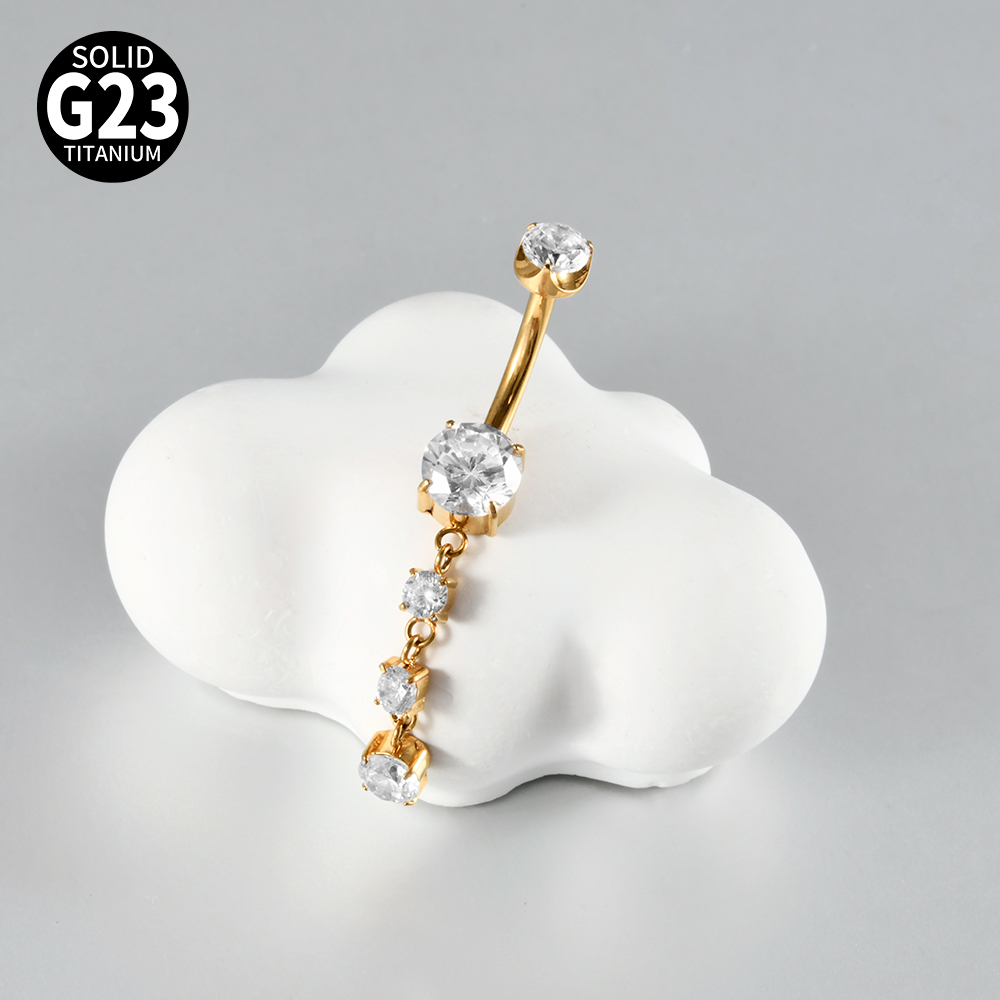 Titanium Belly Button Piercing Belly Button Ring Zircon Hanging Chain Multiple Horse Eye Pendant Internal Teeth Belly Button Nail Body Piercing Jewelry Accessories