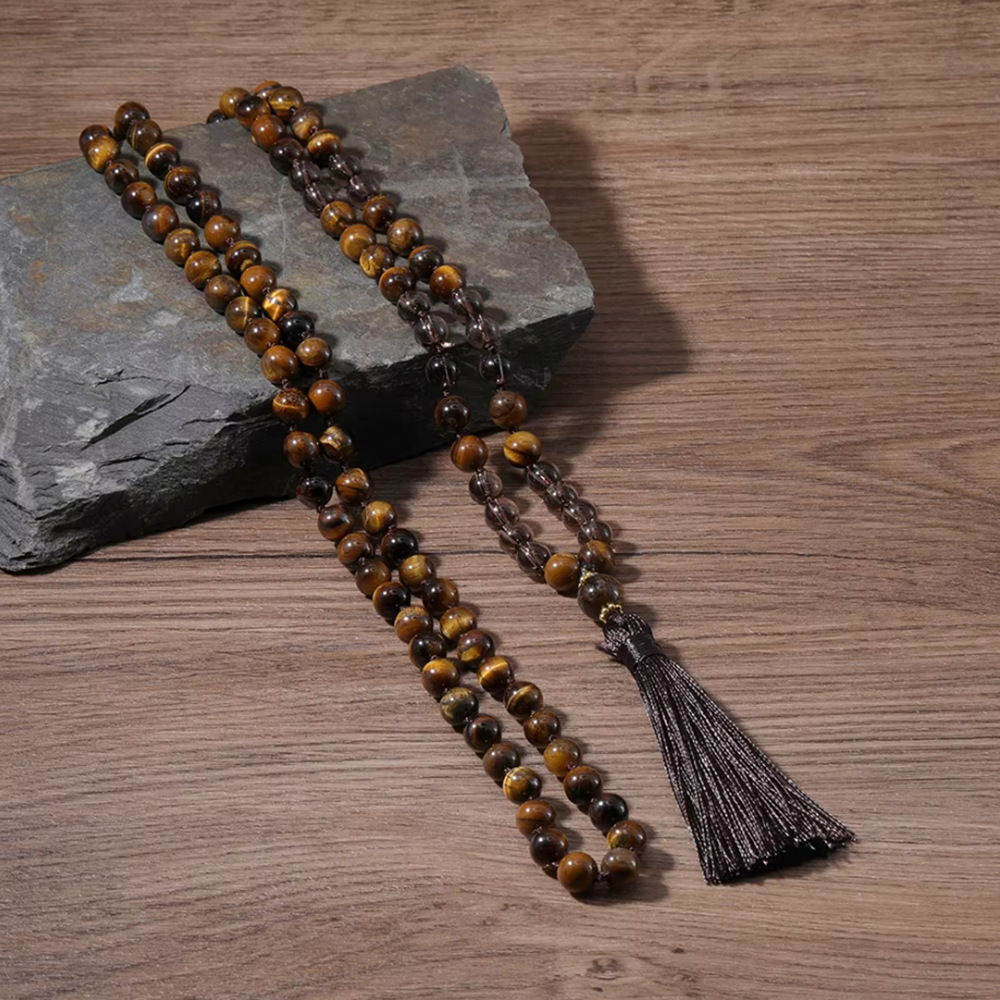 Hot Selling 108 Tiger Eye Tea Crystal Bracelet Men's Mala Rosary Handmade Beaded Woolen Chain Jewelry