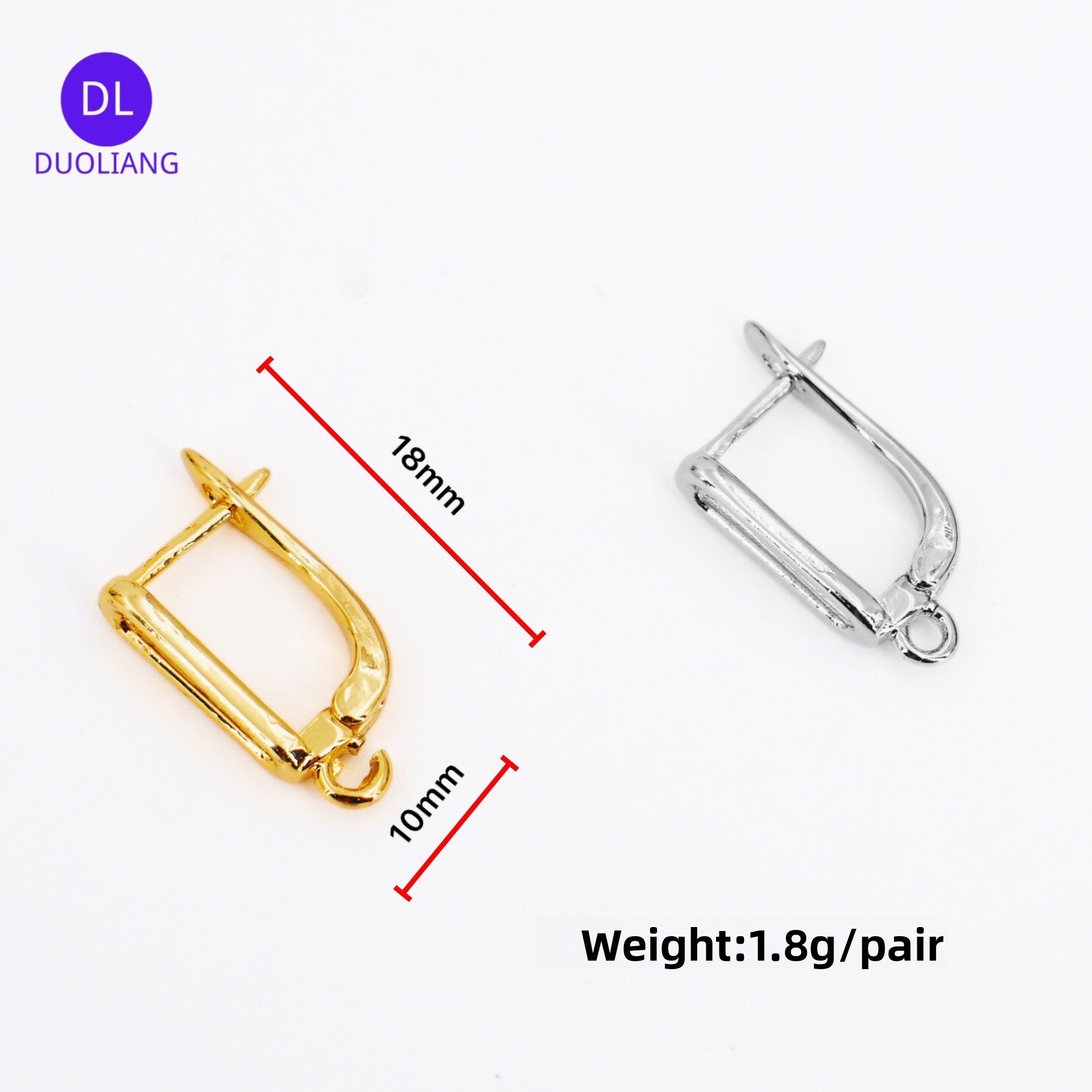 Eco-friendly Copper Plated 18K Gold U-shaped Hoop Earrings Real Gold Color Retention Nickel-free Smooth Surface DIY Accessories