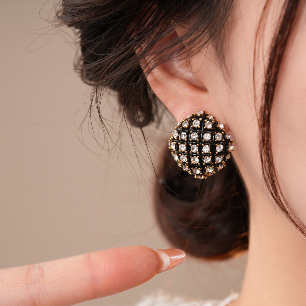 18K Gold Plated Vintage Zircon Square Earrings Retro Stud Earrings Women's Jewelry Accessories