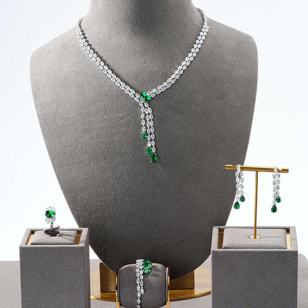 Elegant Fashion Jewelry Set, Water Drop Geometric Tassel Design Zircon Exquisite Necklace Earrings Bracelet Ring, Ideal Gift For Women, Suitable For Date And Party Accessories