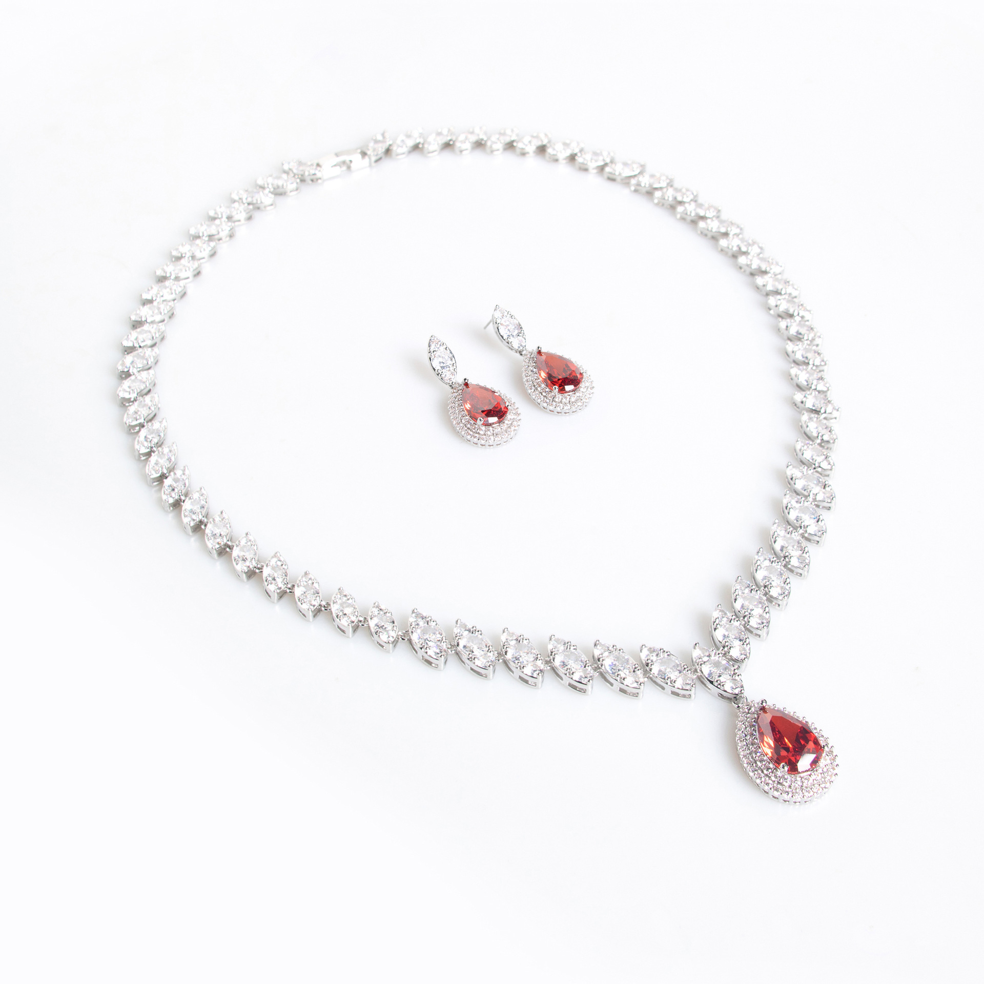 Wedding Bridal Set  Style Waterdrop Necklace Tassel Earrings Zirconia Jewelry Accessories Love Heart Pattern