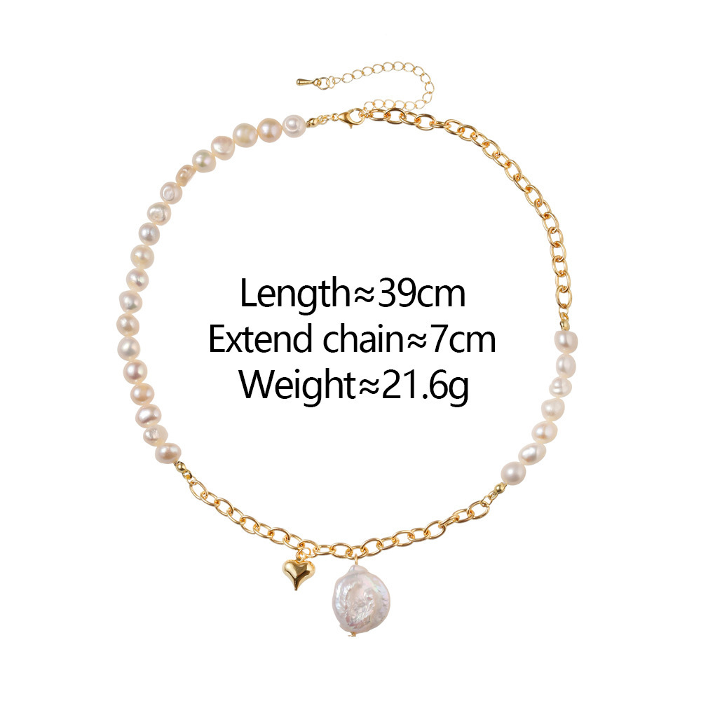 Fashionable Irregular Natural Freshwater Pearl Heart Pendant Necklace Versatile Choker For Women Elegant Geometric Pattern Jewelry