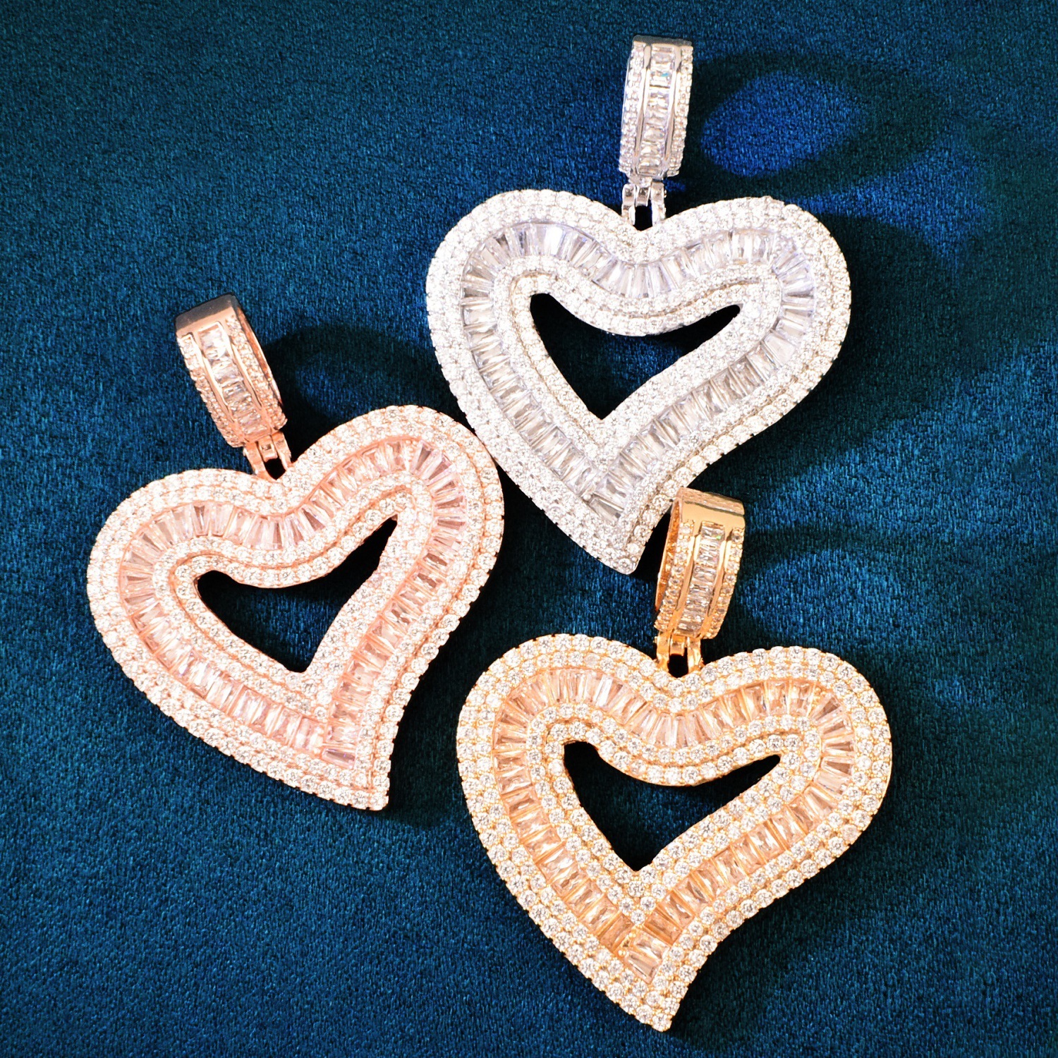 Tingjie Jewelry Square Heart Pendant Hip Hop Diamond Embedded Necklace Men's Women's Trendy Accessories Simple Personality
