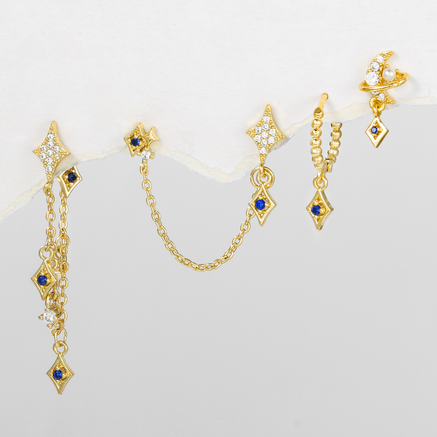 1 Set Sweet Classic Style Geometric Inlay Brass Zircon 18K Gold Plated Ear Cuffs