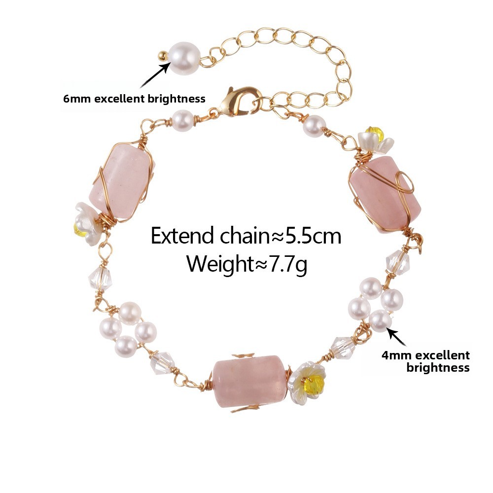 Sweet Elegant Cute Crystal Pearl Bracelet Versatile Fashion Natural Stone Hand Jewelry Geometric Pattern Copper Round Plated