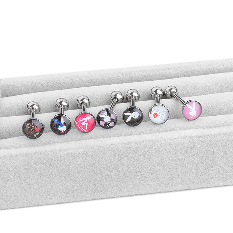 Fashion New F136 Titanium Alloy Straight Tongue Ring Rabbit Girl Lip Stud Geometric Pattern Unisex Polished Surface Piercing