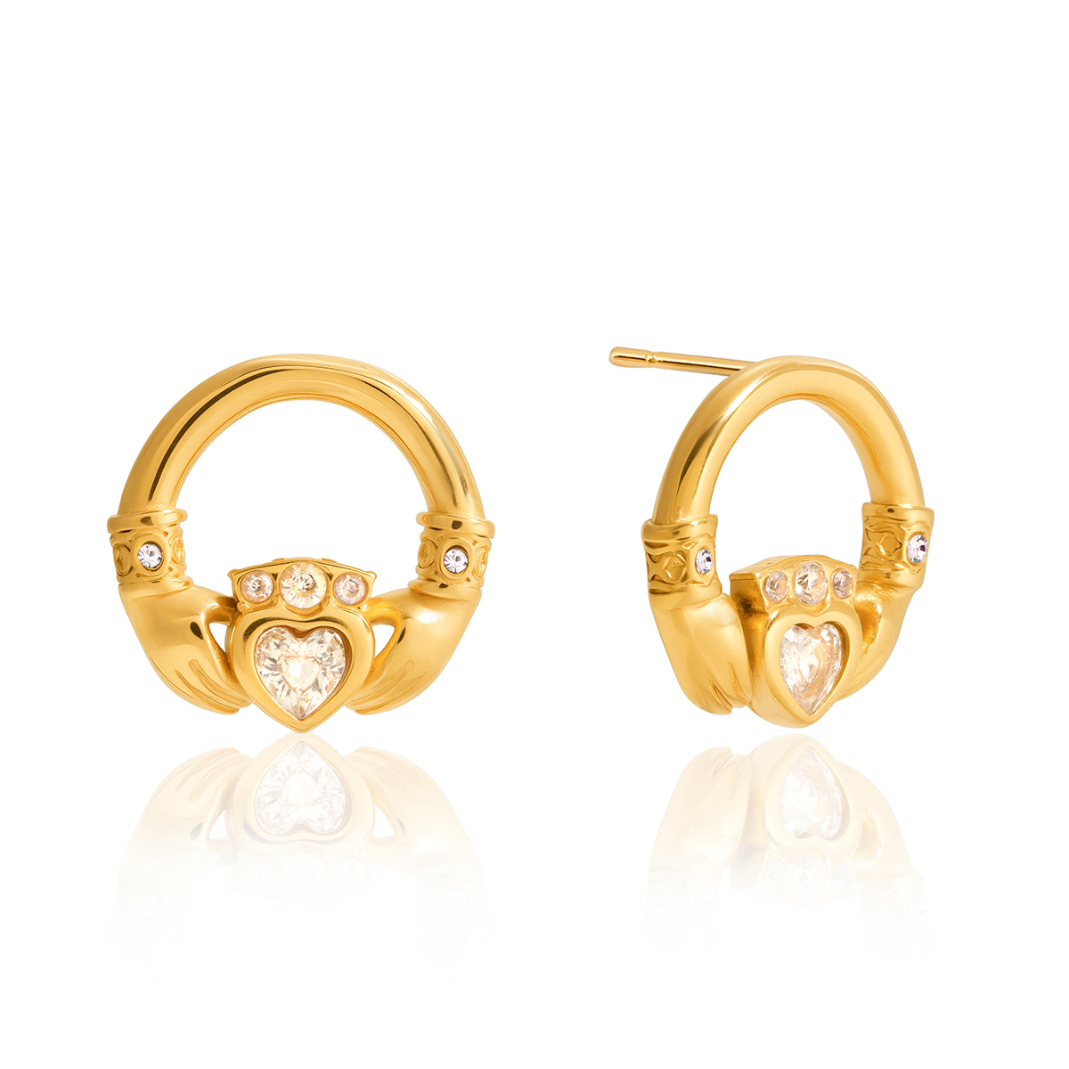 Women's Classic Style 18K Gold 304 Stainless Steel Emotional Healing Amulet With White Heart Zircon Earrings Plated With 18K Real Gold Vacuum Electroplating Geometric Asymmetric Waterproof Non-Fading
