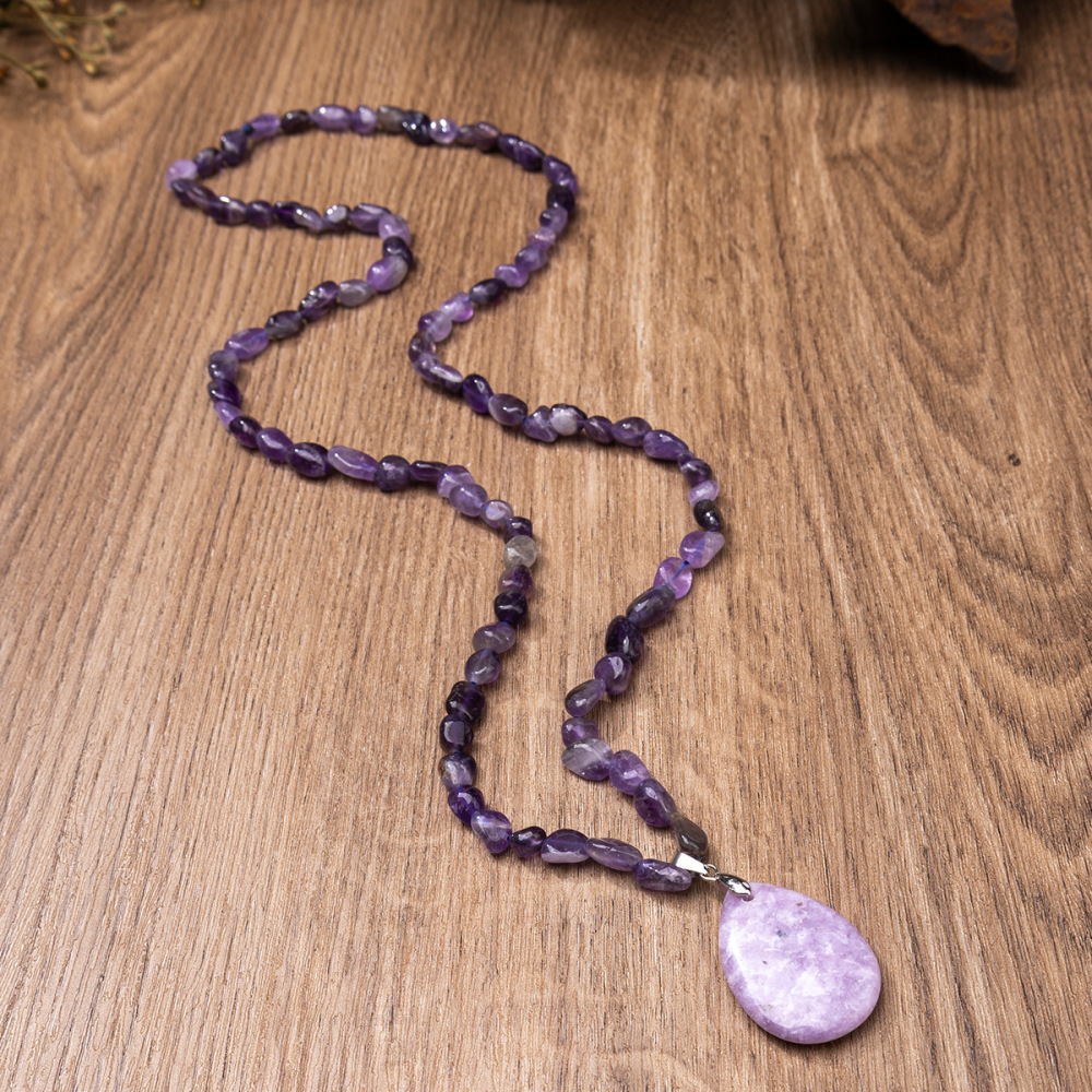 ZhouHang Natural Crystal Long Necklace Elegant Pendant Sweater Chain Amethyst Water Drop Earrings Jewelry Accessories