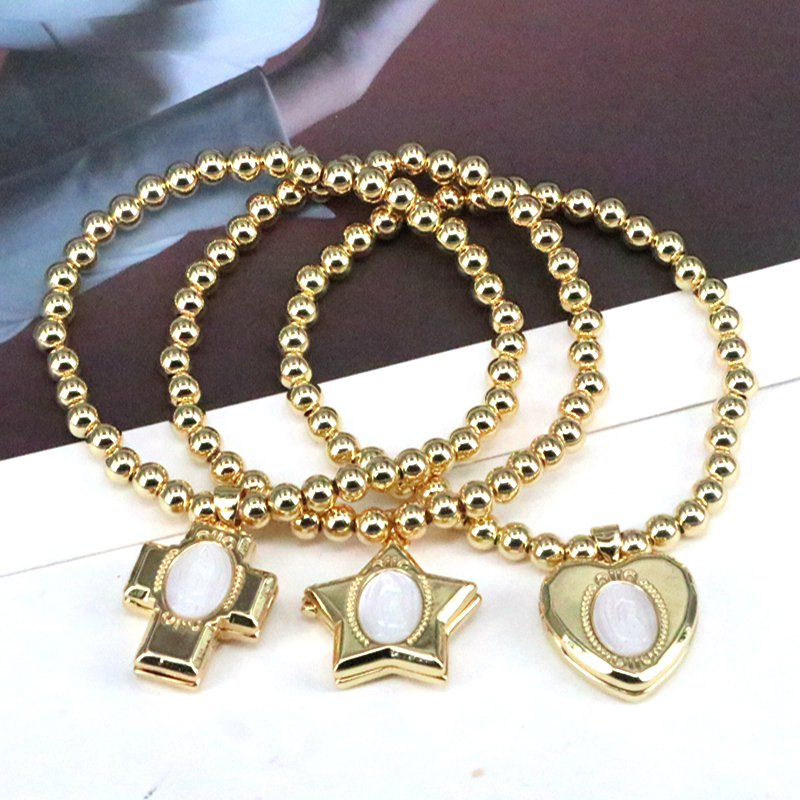 Copper 18K Gold Plated Vintage Style Simple Style Cross Heart Shape Plating Bracelets