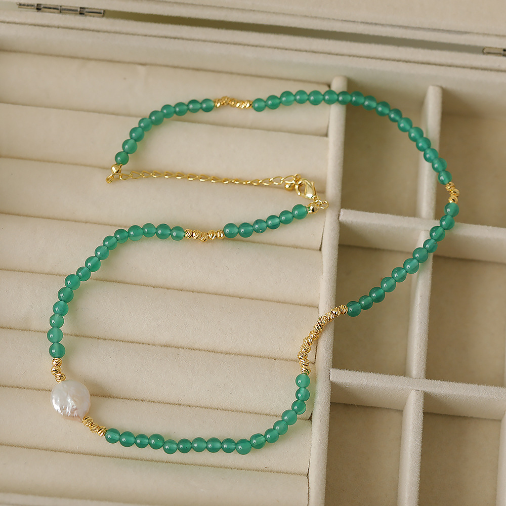 Copper 18K Gold Plated Simple Style Classic Style Beaded Plating Round Freshwater Pearl Agate Necklace