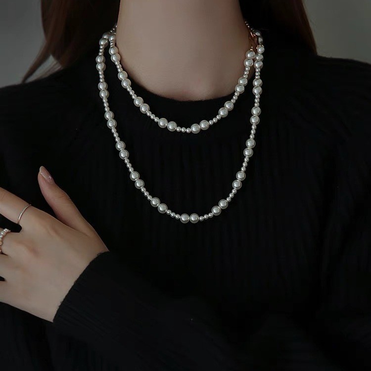 S925 Sterling Silver OT Clasp Pearl Graduated Long Sweater Chain Women Fashion Luxury Internet Celebrity Beaded Necklace